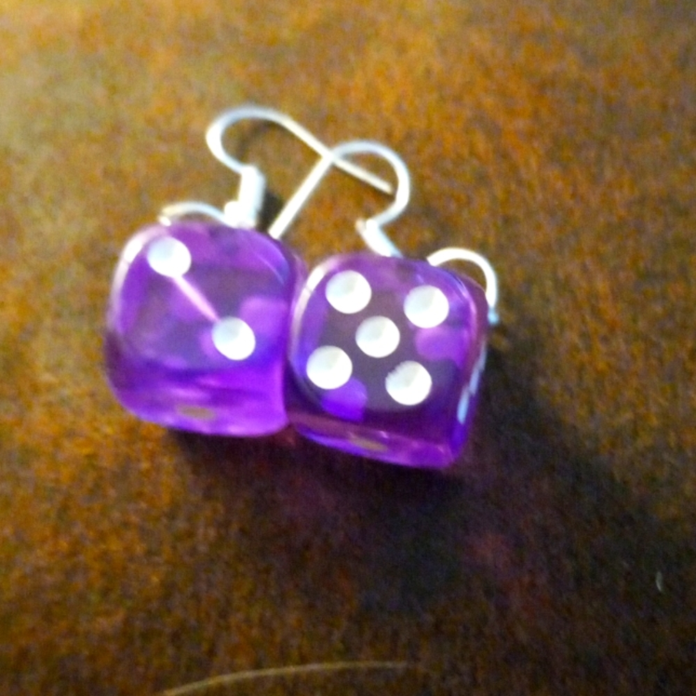 Purple dice earrings